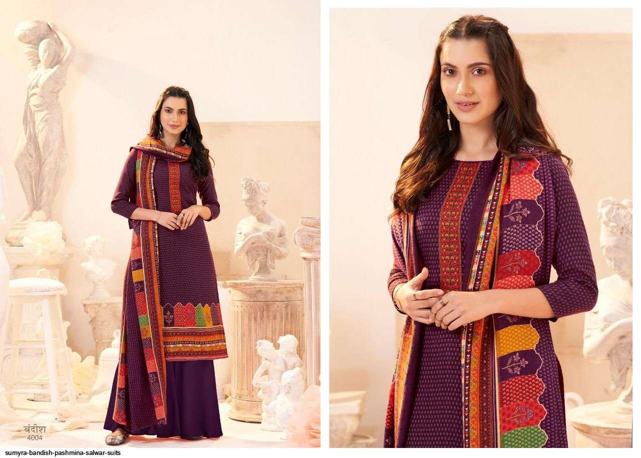 BANDISH BY SUMYRA 4001 TO 4008 SERIES BEAUTIFUL SUITS STYLISH FANCY COLORFUL CASUAL WEAR & ETHNIC WEAR PURE PASHMINA PRINT WITH EMBROIDERY DRESSES AT WHOLESALE PRICE