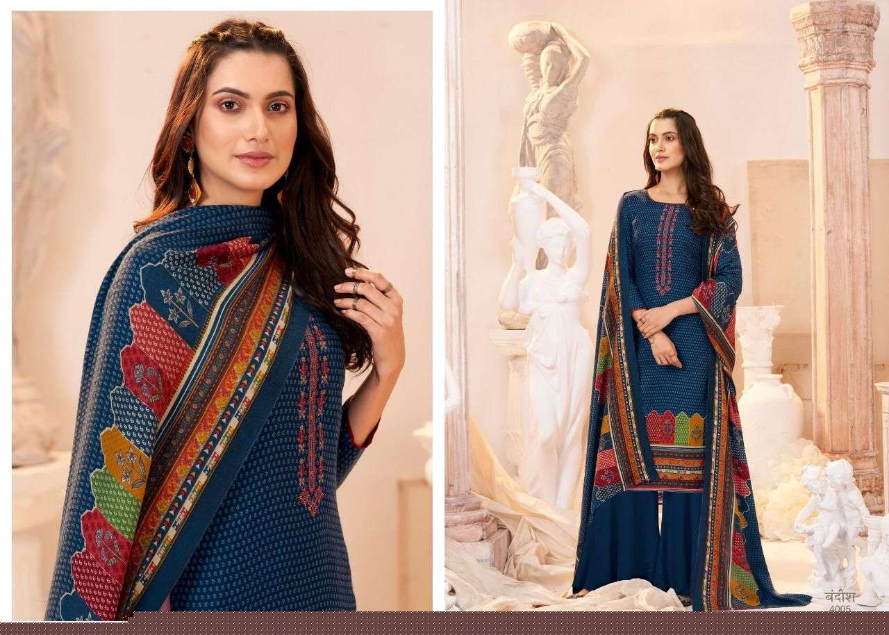 BANDISH BY SUMYRA 4001 TO 4008 SERIES BEAUTIFUL SUITS STYLISH FANCY COLORFUL CASUAL WEAR & ETHNIC WEAR PURE PASHMINA PRINT WITH EMBROIDERY DRESSES AT WHOLESALE PRICE
