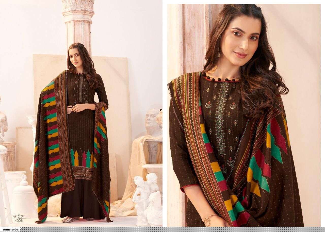 BANDISH BY SUMYRA 4001 TO 4008 SERIES BEAUTIFUL SUITS STYLISH FANCY COLORFUL CASUAL WEAR & ETHNIC WEAR PURE PASHMINA PRINT WITH EMBROIDERY DRESSES AT WHOLESALE PRICE