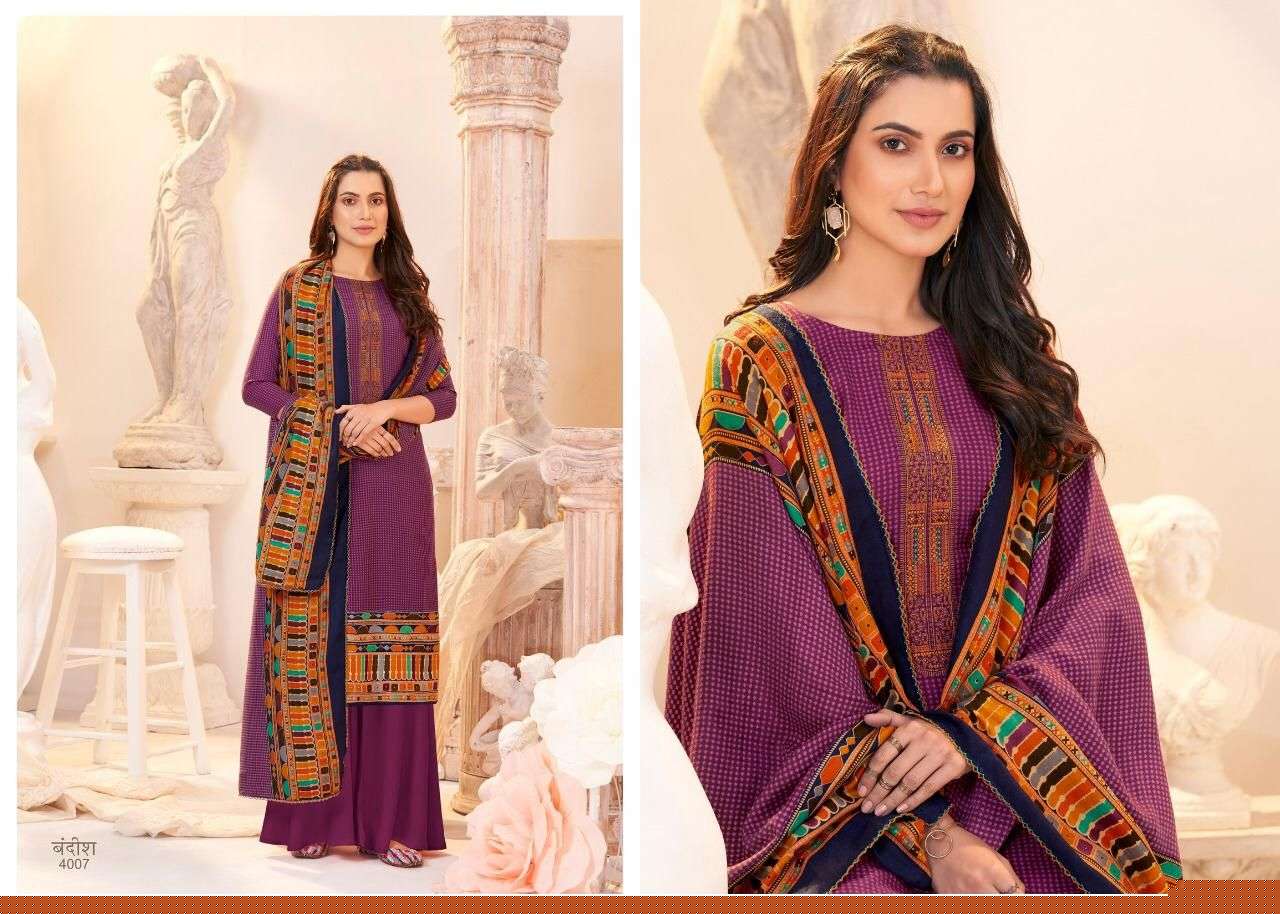 BANDISH BY SUMYRA 4001 TO 4008 SERIES BEAUTIFUL SUITS STYLISH FANCY COLORFUL CASUAL WEAR & ETHNIC WEAR PURE PASHMINA PRINT WITH EMBROIDERY DRESSES AT WHOLESALE PRICE