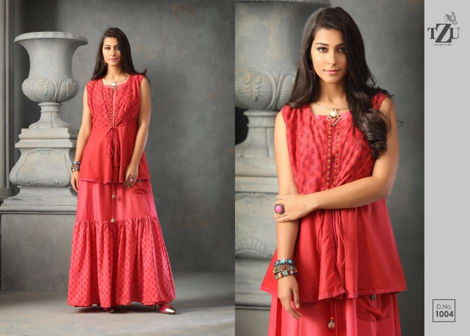 CHARMING BY TZU 1001 TO 1005 SERIES BEAUTIFUL STYLISH FANCY COLORFUL CASUAL WEAR & ETHNIC WEAR & READY TO WEAR USSAR SILK AND MUSLIN GOWNS AT WHOLESALE PRICE