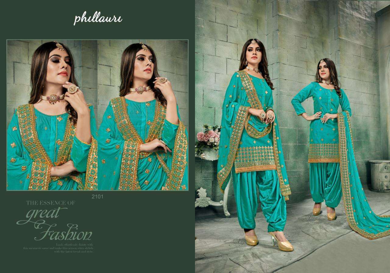 PHILLAURI VOL-21 BY PHILLAURI 2101 TO 2104 SERIES BEAUTIFUL SUITS STYLISH FANCY COLORFUL CASUAL WEAR & ETHNIC WEAR CHANDERI SILK WITH EMBROIDERED DRESSES AT WHOLESALE PRICE
