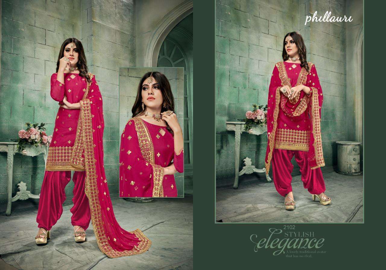 PHILLAURI VOL-21 BY PHILLAURI 2101 TO 2104 SERIES BEAUTIFUL SUITS STYLISH FANCY COLORFUL CASUAL WEAR & ETHNIC WEAR CHANDERI SILK WITH EMBROIDERED DRESSES AT WHOLESALE PRICE