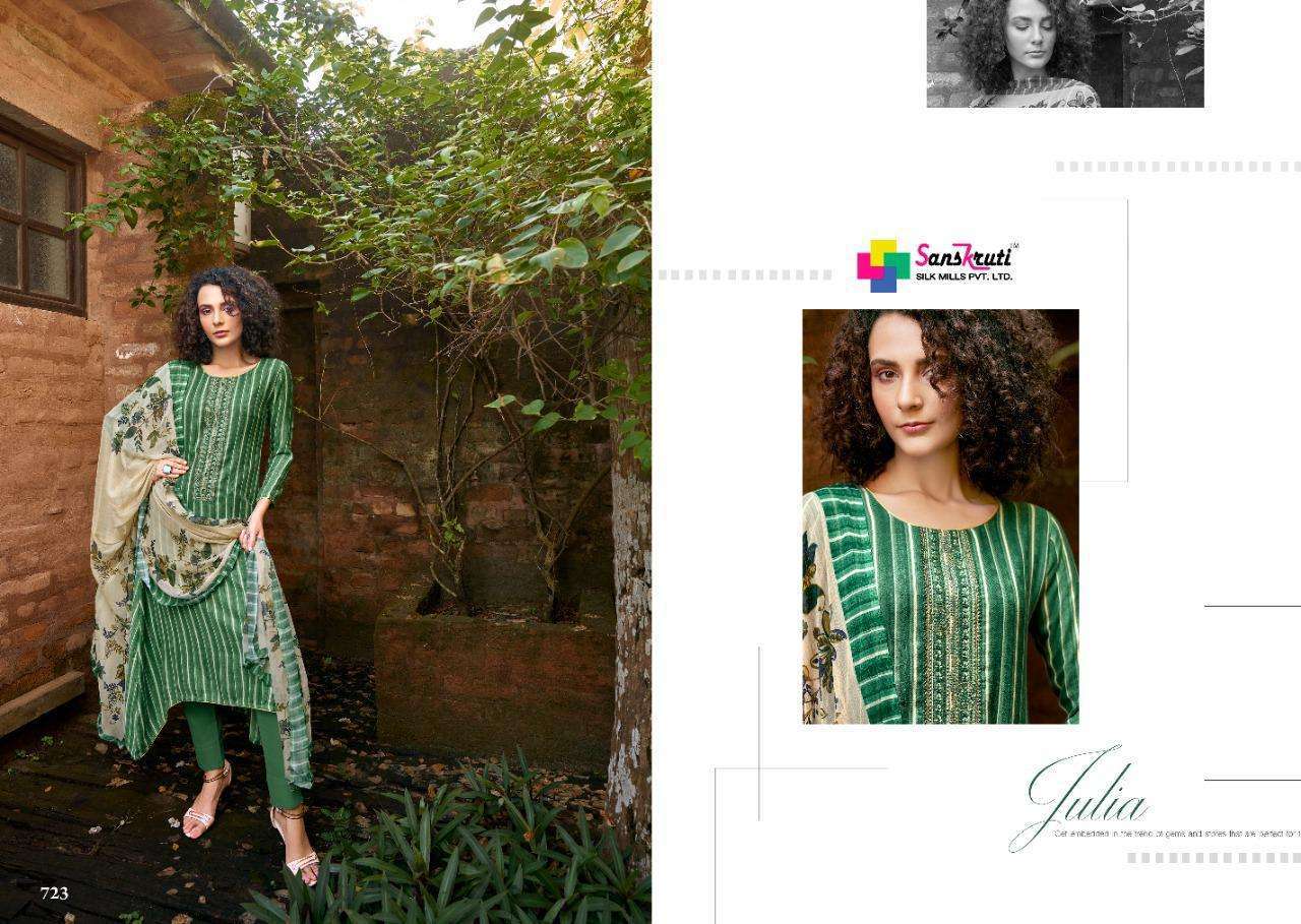 JULIET BY SANSKRUTI SILK MILLS 720 TO 729 SERIES BEAUTIFUL SUITS STYLISH FANCY COLORFUL CASUAL WEAR & ETHNIC WEAR PURE PASHMINA WITH WORK DRESSES AT WHOLESALE PRICE
