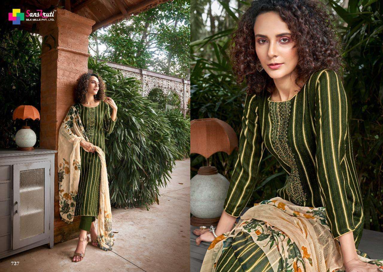 JULIET BY SANSKRUTI SILK MILLS 720 TO 729 SERIES BEAUTIFUL SUITS STYLISH FANCY COLORFUL CASUAL WEAR & ETHNIC WEAR PURE PASHMINA WITH WORK DRESSES AT WHOLESALE PRICE
