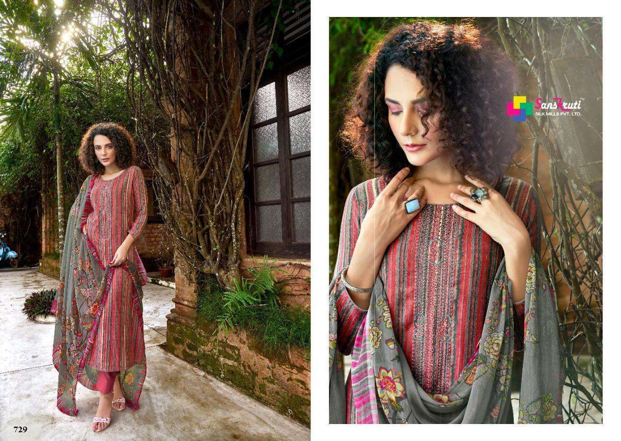 JULIET BY SANSKRUTI SILK MILLS 720 TO 729 SERIES BEAUTIFUL SUITS STYLISH FANCY COLORFUL CASUAL WEAR & ETHNIC WEAR PURE PASHMINA WITH WORK DRESSES AT WHOLESALE PRICE