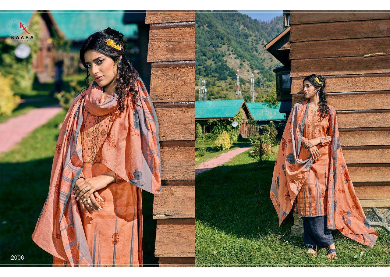 MAHIRA VOL-2 BY KAARA SUITS 2001 TO 2008 SERIES BEAUTIFUL STYLISH FANCY COLORFUL CASUAL WEAR & ETHNIC WEAR SELF WOOVEN PASHMINA DESIGNER PRINT DRESSES AT WHOLESALE PRICE