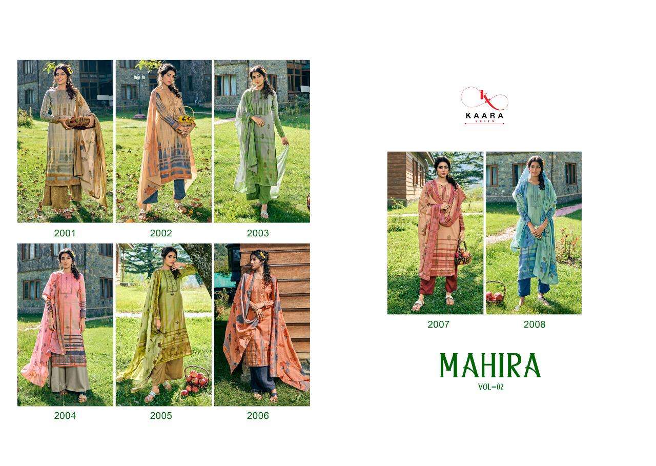 MAHIRA VOL-2 BY KAARA SUITS 2001 TO 2008 SERIES BEAUTIFUL STYLISH FANCY COLORFUL CASUAL WEAR & ETHNIC WEAR SELF WOOVEN PASHMINA DESIGNER PRINT DRESSES AT WHOLESALE PRICE