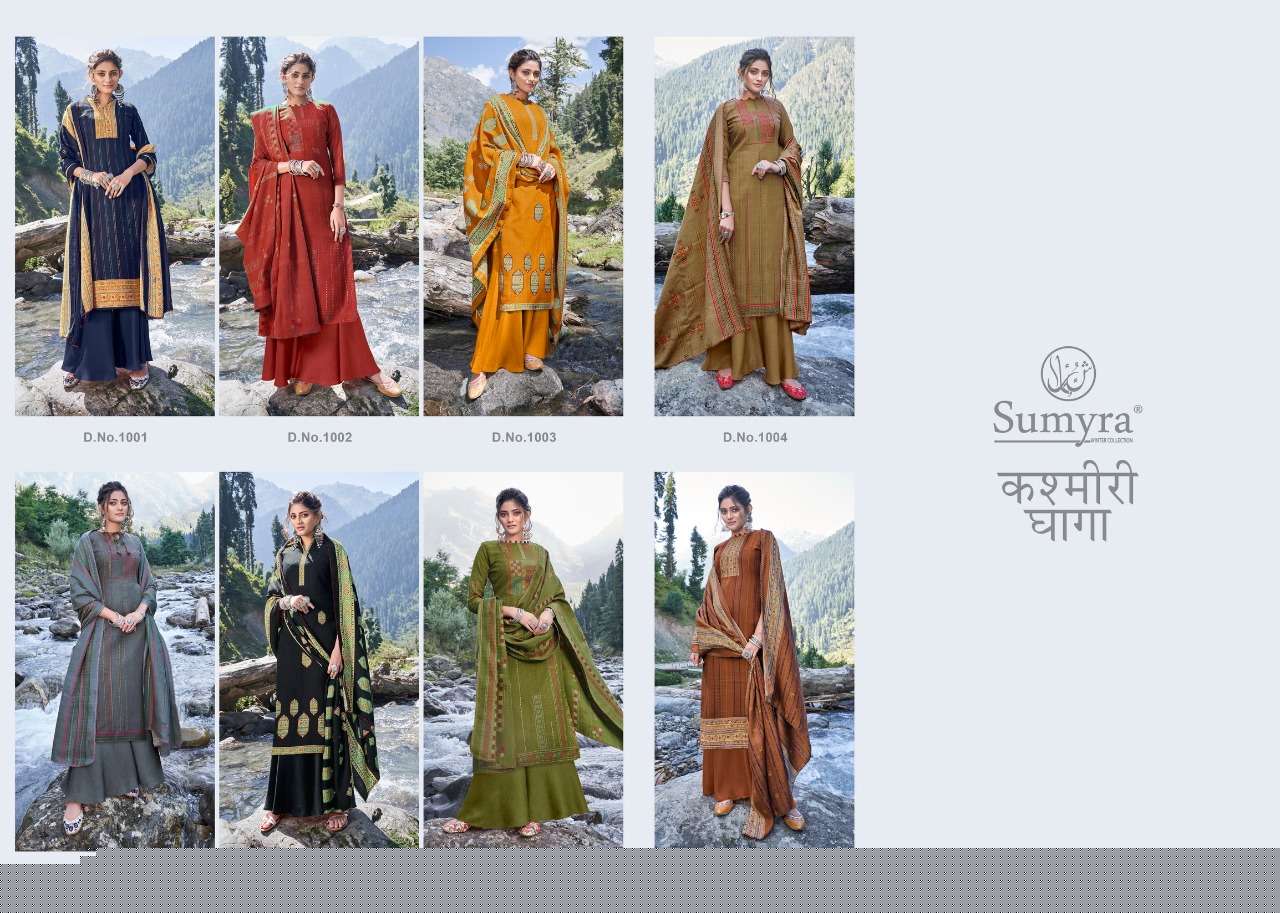 KASHMIRI DHAAGA BY SUMYRA 1001 TO 1008 SERIES BEAUTIFUL STYLISH FANCY COLORFUL CASUAL WEAR & ETHNIC WEAR PURE PASHMINA DESIGNER PRINT DRESSES AT WHOLESALE PRICE