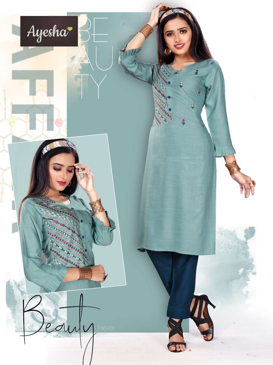 MASHAKALI BY AYESHA 001 TO 008 SERIES STYLISH FANCY BEAUTIFUL COLORFUL CASUAL WEAR & ETHNIC WEAR RAYON SLUB EMBROIDERED KURTIS WITH BOTTOM AT WHOLESALE PRICE