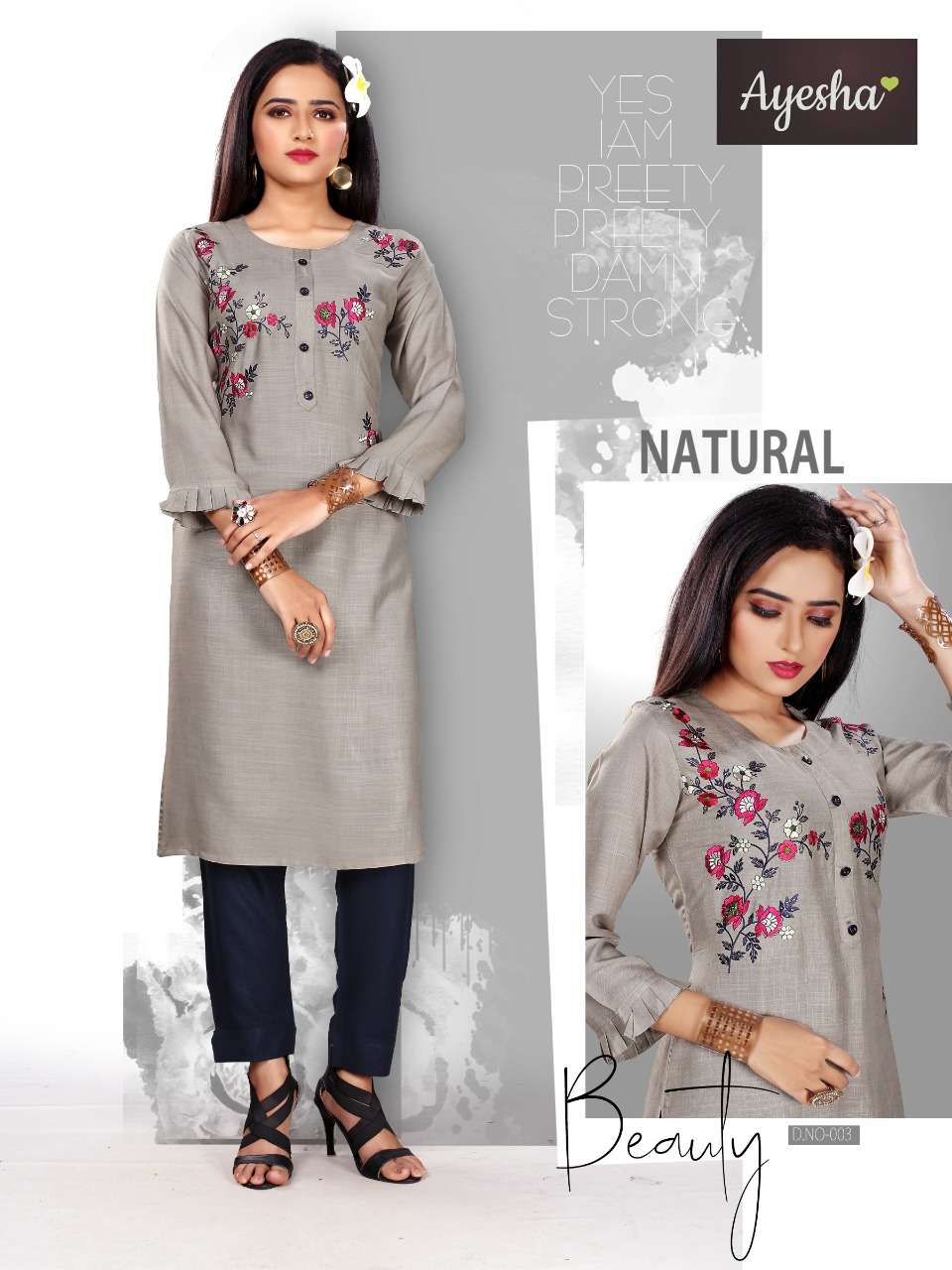 MASHAKALI BY AYESHA 001 TO 008 SERIES STYLISH FANCY BEAUTIFUL COLORFUL CASUAL WEAR & ETHNIC WEAR RAYON SLUB EMBROIDERED KURTIS WITH BOTTOM AT WHOLESALE PRICE
