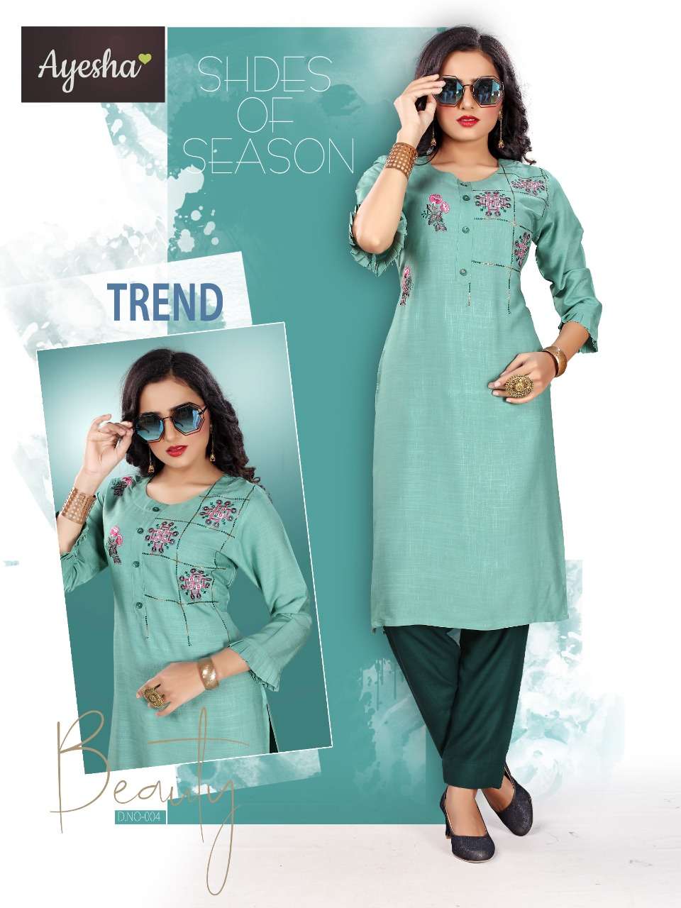 MASHAKALI BY AYESHA 001 TO 008 SERIES STYLISH FANCY BEAUTIFUL COLORFUL CASUAL WEAR & ETHNIC WEAR RAYON SLUB EMBROIDERED KURTIS WITH BOTTOM AT WHOLESALE PRICE