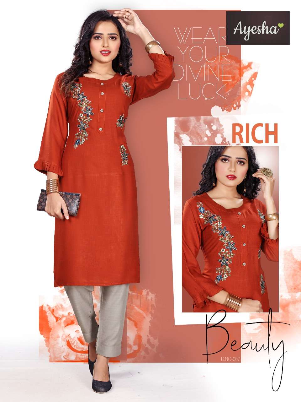 MASHAKALI BY AYESHA 001 TO 008 SERIES STYLISH FANCY BEAUTIFUL COLORFUL CASUAL WEAR & ETHNIC WEAR RAYON SLUB EMBROIDERED KURTIS WITH BOTTOM AT WHOLESALE PRICE