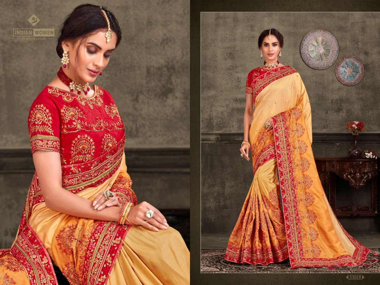 HERITAGE VOL-20 BY INDIAN WOMEN 33012 TO 33021 SERIES INDIAN TRADITIONAL WEAR COLLECTION BEAUTIFUL STYLISH FANCY COLORFUL PARTY WEAR & OCCASIONAL WEAR TWO TONE SILK EMBROIDERED SAREES AT WHOLESALE PRICE