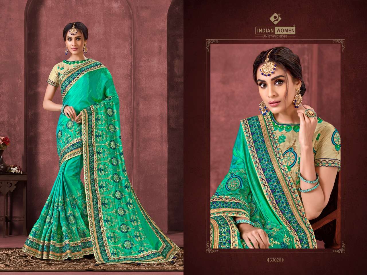 HERITAGE VOL-20 BY INDIAN WOMEN 33012 TO 33021 SERIES INDIAN TRADITIONAL WEAR COLLECTION BEAUTIFUL STYLISH FANCY COLORFUL PARTY WEAR & OCCASIONAL WEAR TWO TONE SILK EMBROIDERED SAREES AT WHOLESALE PRICE