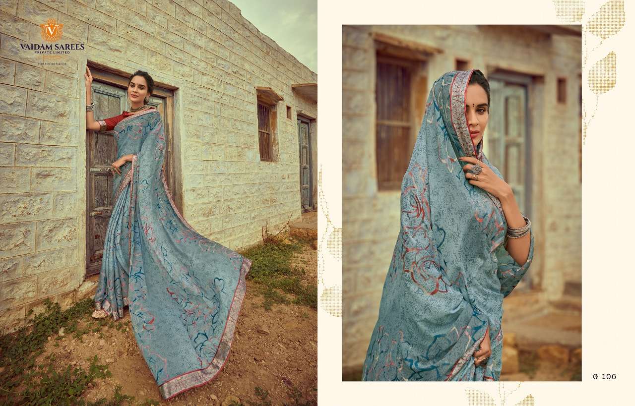 GAVRI BY VAIDAM SAREES 101 TO 110 SERIES INDIAN TRADITIONAL WEAR COLLECTION BEAUTIFUL STYLISH FANCY COLORFUL PARTY WEAR & OCCASIONAL WEAR KIVA GEORGETTE SAREES AT WHOLESALE PRICE