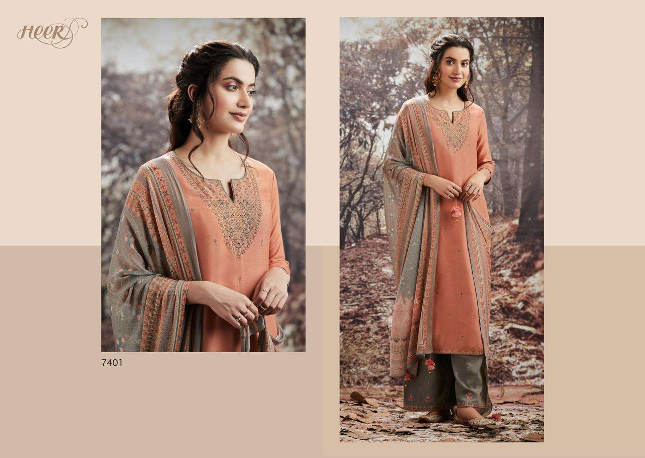 SUKOON BY HEER 7401 TO 7407 SERIES BEAUTIFUL WINTER COLLECTION SUITS STYLISH FANCY COLORFUL CASUAL WEAR & ETHNIC WEAR PASHMINA WOOL EMBROIDERED DRESSES AT WHOLESALE PRICE