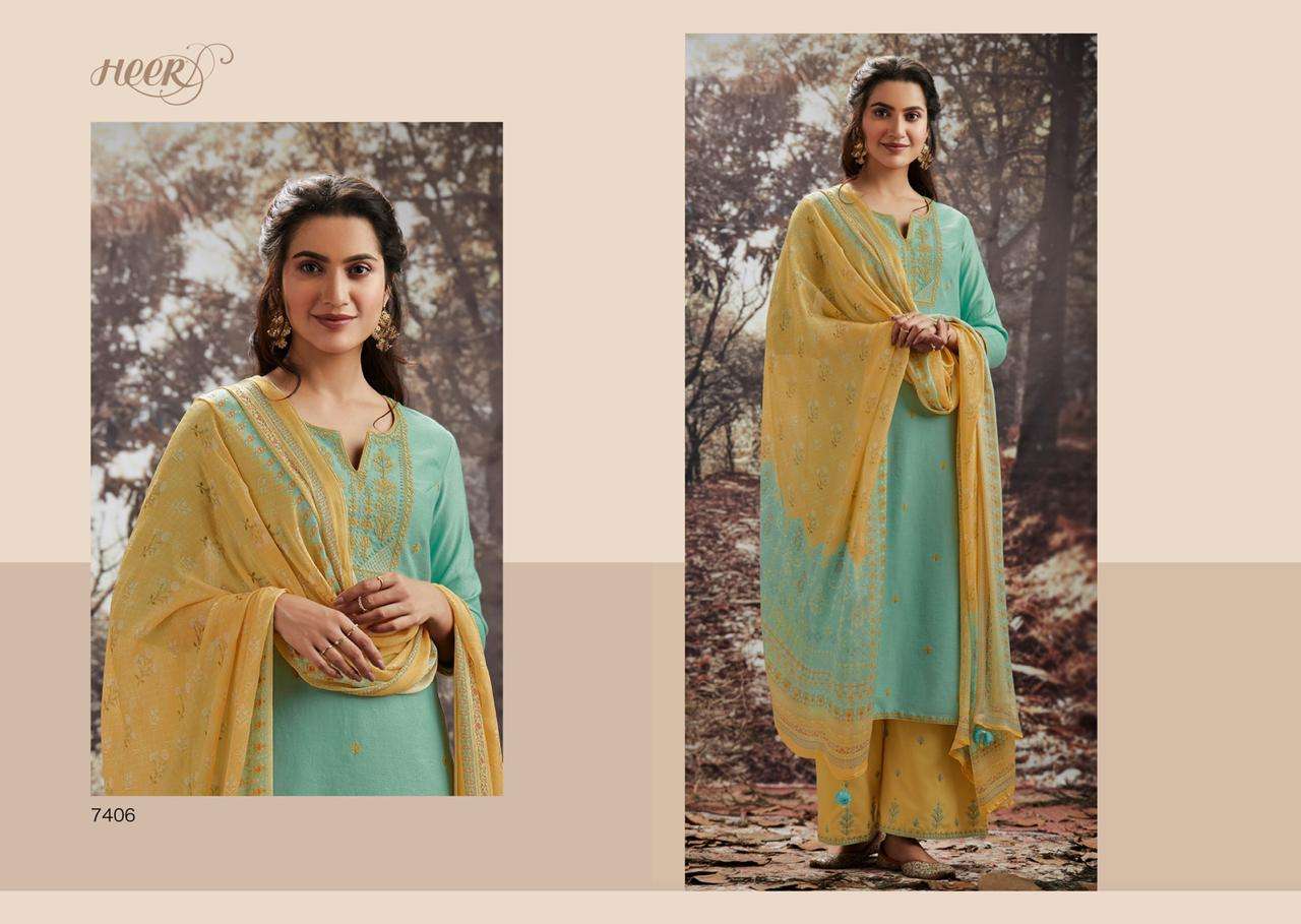 SUKOON BY HEER 7401 TO 7407 SERIES BEAUTIFUL WINTER COLLECTION SUITS STYLISH FANCY COLORFUL CASUAL WEAR & ETHNIC WEAR PASHMINA WOOL EMBROIDERED DRESSES AT WHOLESALE PRICE