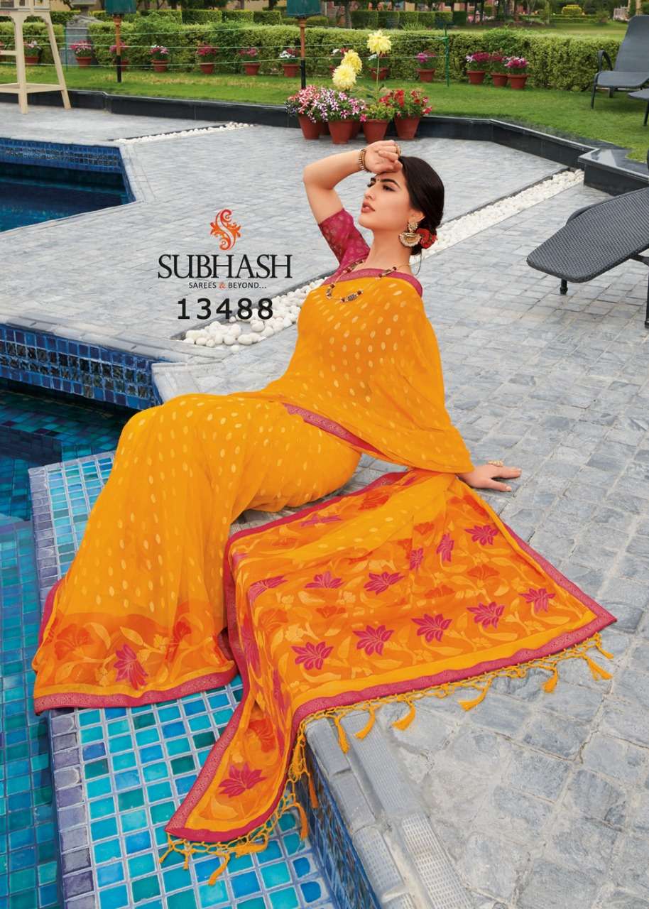 VINTAGE VOL-11 BY SUBHASH SAREES 13471 TO 13494 SERIES INDIAN TRADITIONAL WEAR COLLECTION BEAUTIFUL STYLISH FANCY COLORFUL PARTY WEAR & OCCASIONAL WEAR CHIFFON BRASSO SAREES AT WHOLESALE PRICE