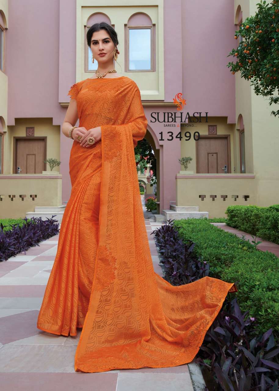 VINTAGE VOL-11 BY SUBHASH SAREES 13471 TO 13494 SERIES INDIAN TRADITIONAL WEAR COLLECTION BEAUTIFUL STYLISH FANCY COLORFUL PARTY WEAR & OCCASIONAL WEAR CHIFFON BRASSO SAREES AT WHOLESALE PRICE
