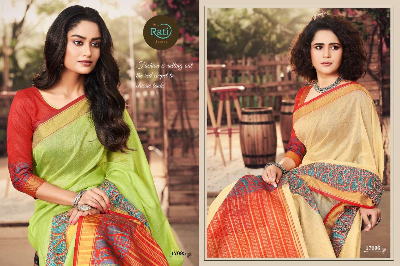 RAJ GHARANA BY RATI 17091 TO 17098 SERIES INDIAN TRADITIONAL WEAR COLLECTION BEAUTIFUL STYLISH FANCY COLORFUL PARTY WEAR & OCCASIONAL WEAR COTTON SILK SAREES AT WHOLESALE PRICE