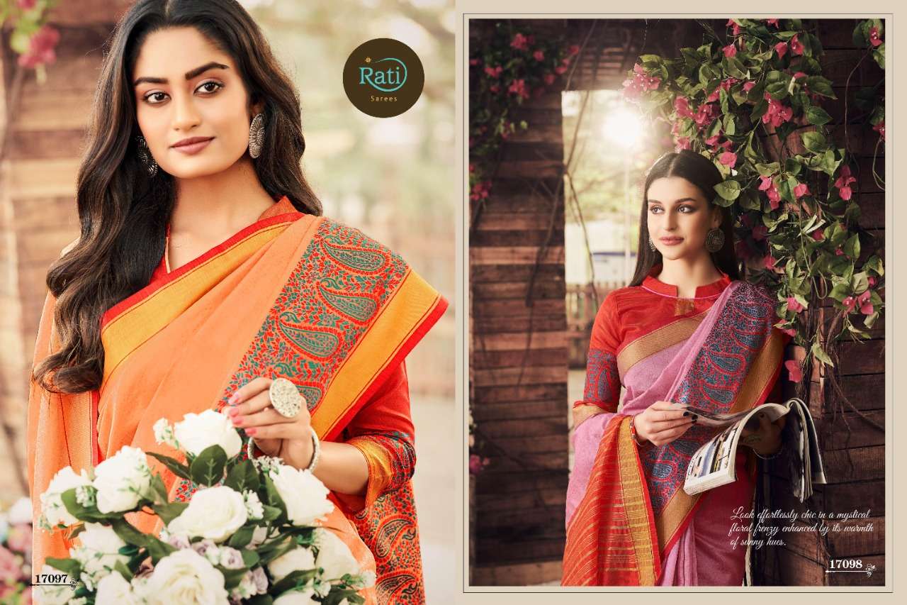RAJ GHARANA BY RATI 17091 TO 17098 SERIES INDIAN TRADITIONAL WEAR COLLECTION BEAUTIFUL STYLISH FANCY COLORFUL PARTY WEAR & OCCASIONAL WEAR COTTON SILK SAREES AT WHOLESALE PRICE