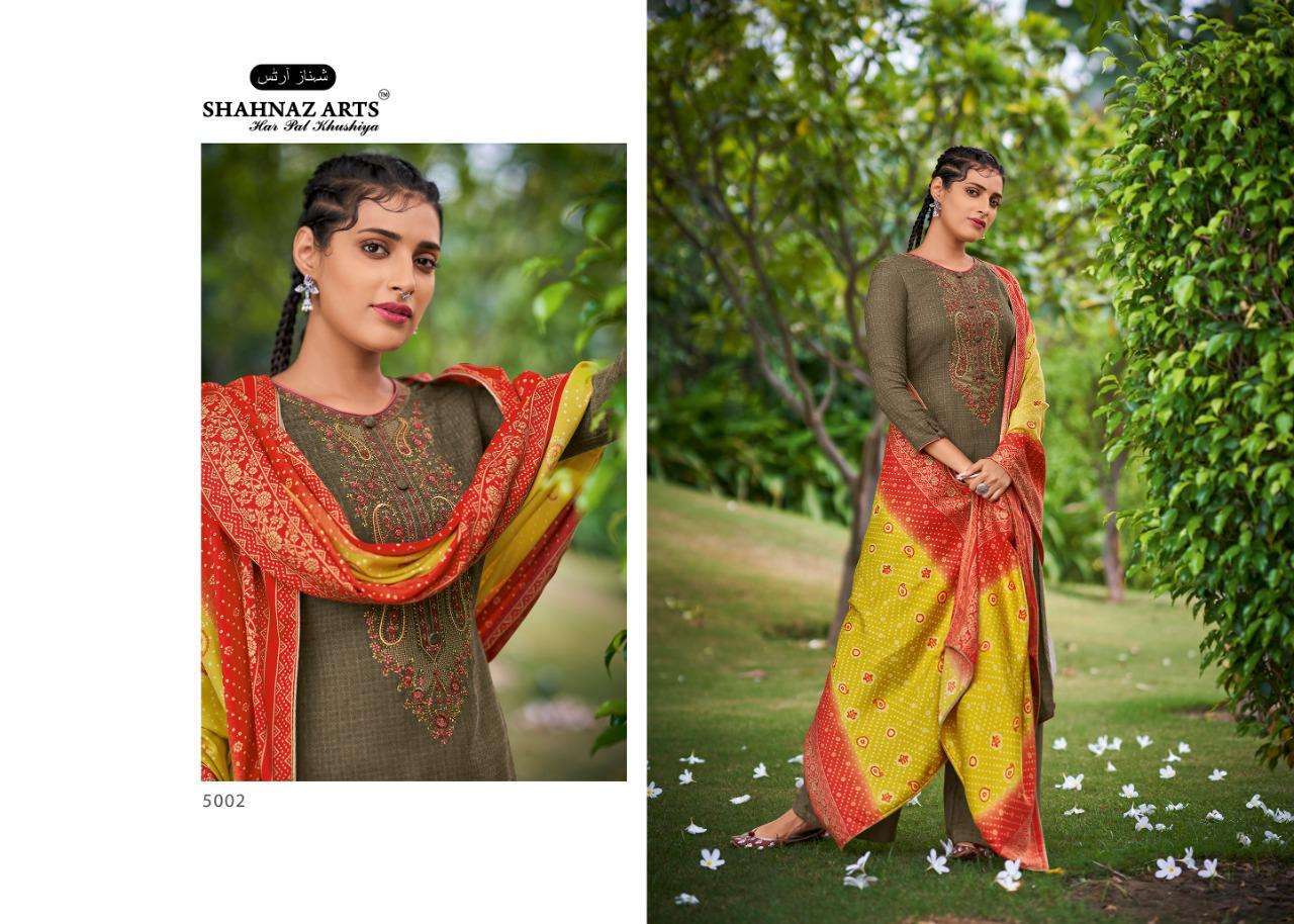 GULMOHAR VOL-4 BY SHAHNAZ ARTS 5001 TO 5008 SERIES INDIAN TRADITIONAL WEAR COLLECTION BEAUTIFUL STYLISH FANCY COLORFUL PARTY WEAR & OCCASIONAL WEAR HEAVY PASHMINA PRINT WITH EMBROIDERY DRESSES AT WHOLESALE PRICE