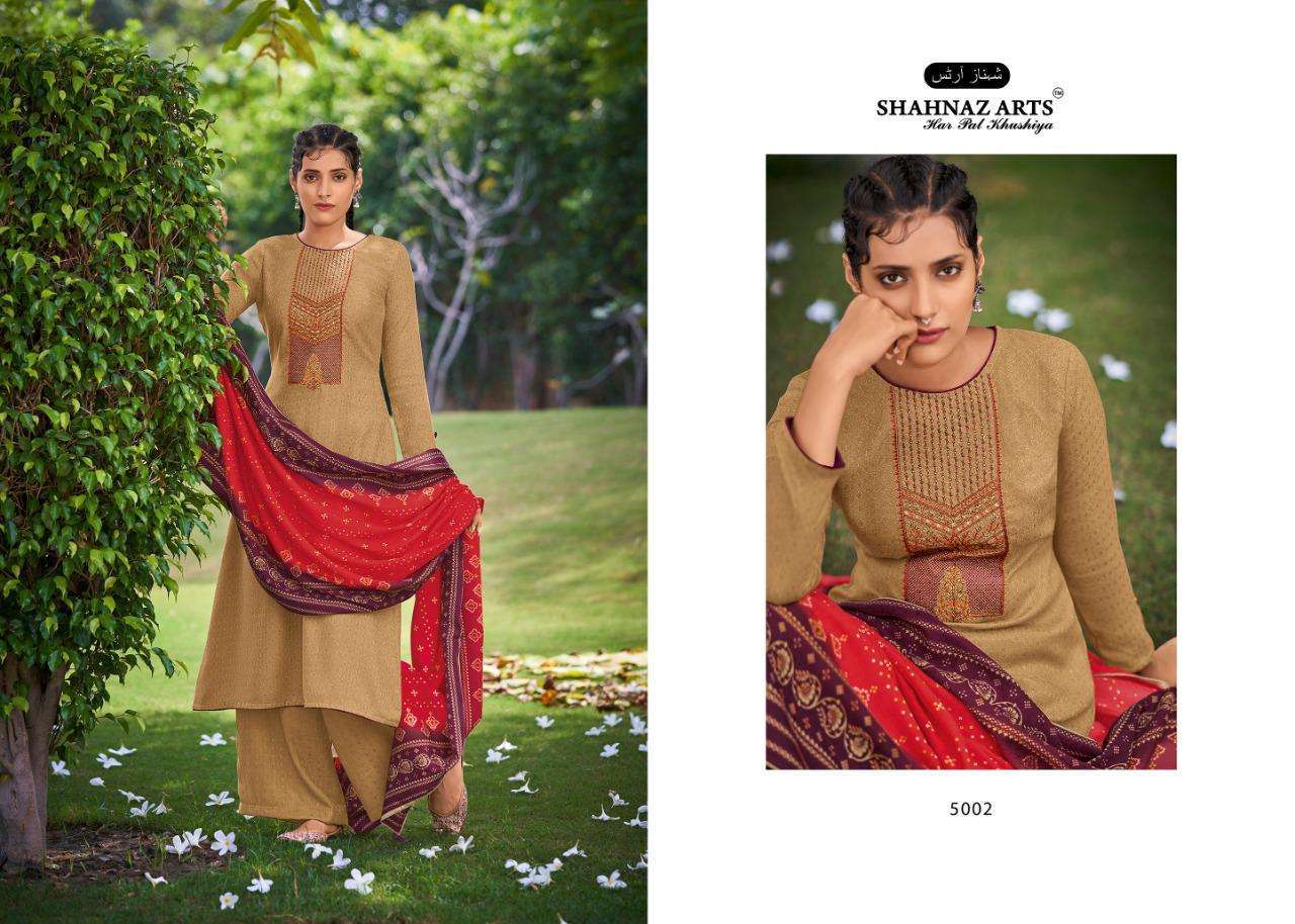 GULMOHAR VOL-4 BY SHAHNAZ ARTS 5001 TO 5008 SERIES INDIAN TRADITIONAL WEAR COLLECTION BEAUTIFUL STYLISH FANCY COLORFUL PARTY WEAR & OCCASIONAL WEAR HEAVY PASHMINA PRINT WITH EMBROIDERY DRESSES AT WHOLESALE PRICE