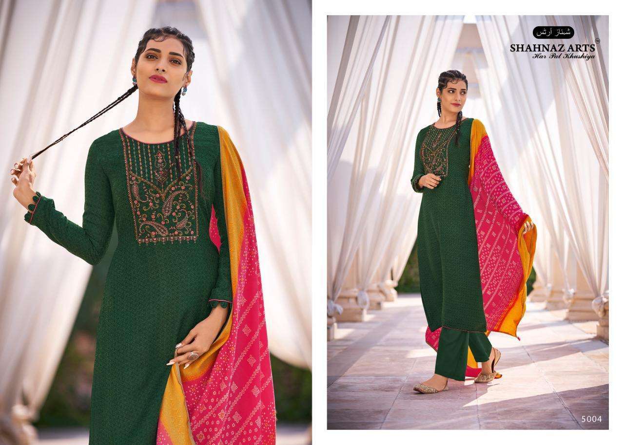 GULMOHAR VOL-4 BY SHAHNAZ ARTS 5001 TO 5008 SERIES INDIAN TRADITIONAL WEAR COLLECTION BEAUTIFUL STYLISH FANCY COLORFUL PARTY WEAR & OCCASIONAL WEAR HEAVY PASHMINA PRINT WITH EMBROIDERY DRESSES AT WHOLESALE PRICE