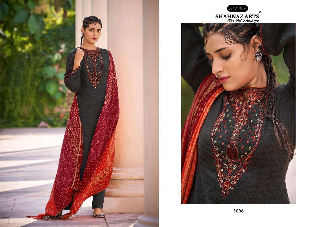 GULMOHAR VOL-4 BY SHAHNAZ ARTS 5001 TO 5008 SERIES INDIAN TRADITIONAL WEAR COLLECTION BEAUTIFUL STYLISH FANCY COLORFUL PARTY WEAR & OCCASIONAL WEAR HEAVY PASHMINA PRINT WITH EMBROIDERY DRESSES AT WHOLESALE PRICE