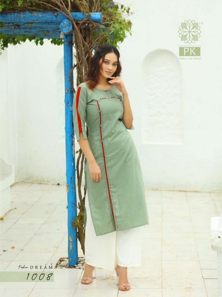FASHION DREAM VOL-1 BY PK 1001 TO 1010 SERIES BEAUTIFUL STYLISH COLORFUL FANCY PARTY WEAR & ETHNIC WEAR & READY TO WEAR RAYON AND COTTON MANUAL WORKED KURTIS AT WHOLESALE PRICE