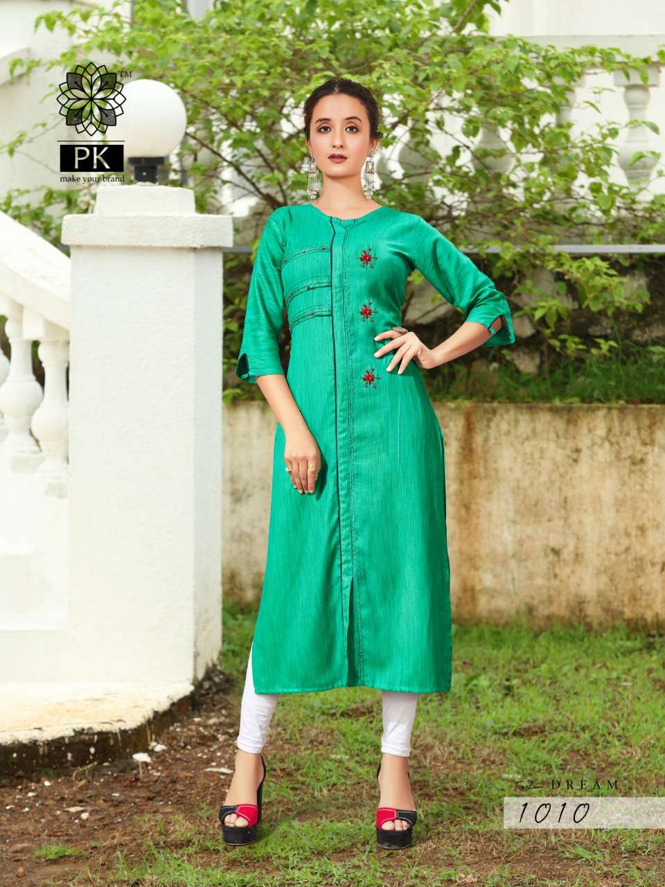 FASHION DREAM VOL-1 BY PK 1001 TO 1010 SERIES BEAUTIFUL STYLISH COLORFUL FANCY PARTY WEAR & ETHNIC WEAR & READY TO WEAR RAYON AND COTTON MANUAL WORKED KURTIS AT WHOLESALE PRICE