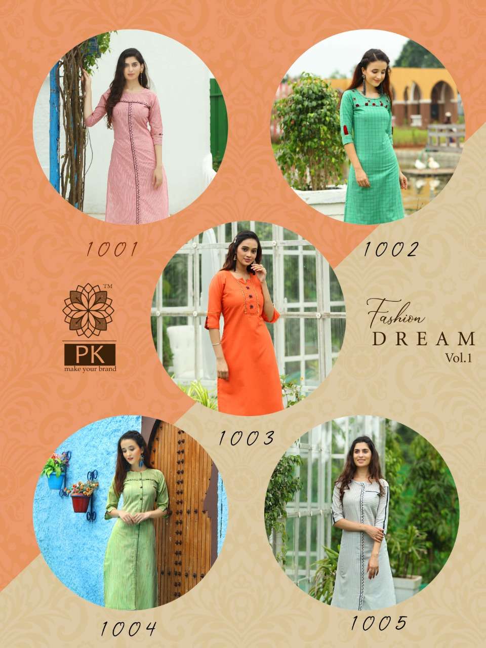 FASHION DREAM VOL-1 BY PK 1001 TO 1010 SERIES BEAUTIFUL STYLISH COLORFUL FANCY PARTY WEAR & ETHNIC WEAR & READY TO WEAR RAYON AND COTTON MANUAL WORKED KURTIS AT WHOLESALE PRICE