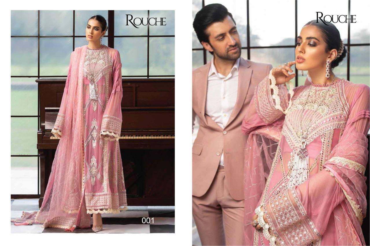 MUSHQ BY ROUCHE 001 TO 004 SERIES BEAUTIFUL STYLISH PAKISATNI SUITS FANCY COLORFUL CASUAL WEAR & ETHNIC WEAR & READY TO WEAR HEAVY FAUX GEORGETTE WITH EMBROIDERY DRESSES AT WHOLESALE PRICE