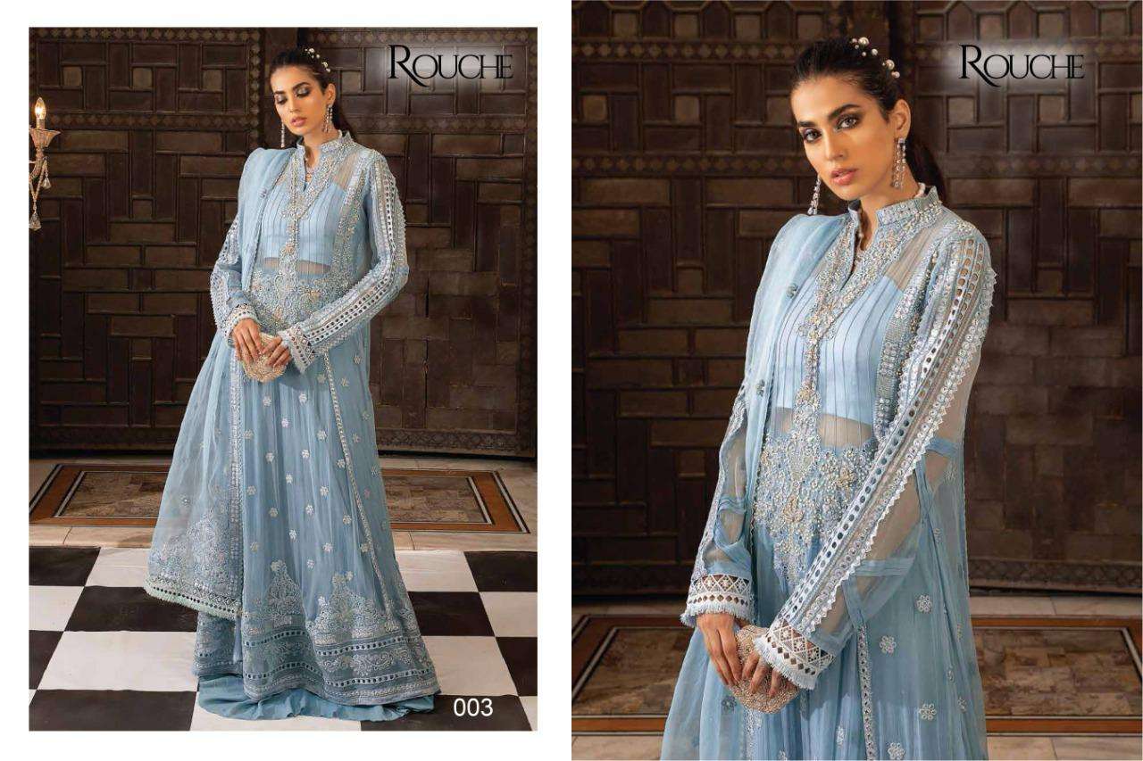 MUSHQ BY ROUCHE 001 TO 004 SERIES BEAUTIFUL STYLISH PAKISATNI SUITS FANCY COLORFUL CASUAL WEAR & ETHNIC WEAR & READY TO WEAR HEAVY FAUX GEORGETTE WITH EMBROIDERY DRESSES AT WHOLESALE PRICE