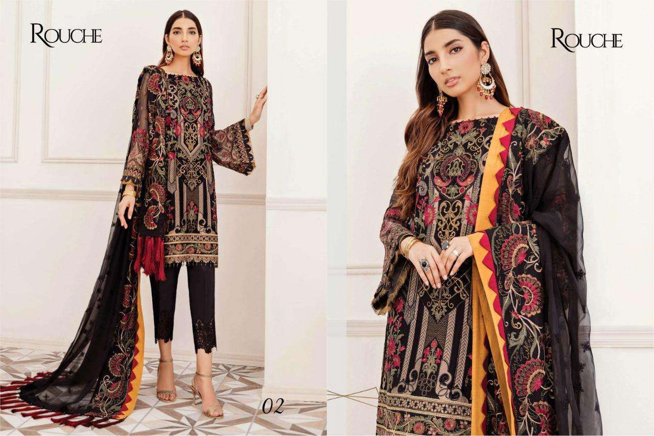 AFROZEH BY ROUCHE 01 TO 04 SERIES BEAUTIFUL STYLISH PAKISATNI SUITS FANCY COLORFUL CASUAL WEAR & ETHNIC WEAR & READY TO WEAR HEAVY FAUX GEORGETTE/BUTTERFLY NET WITH EMBROIDERY DRESSES AT WHOLESALE PRICE