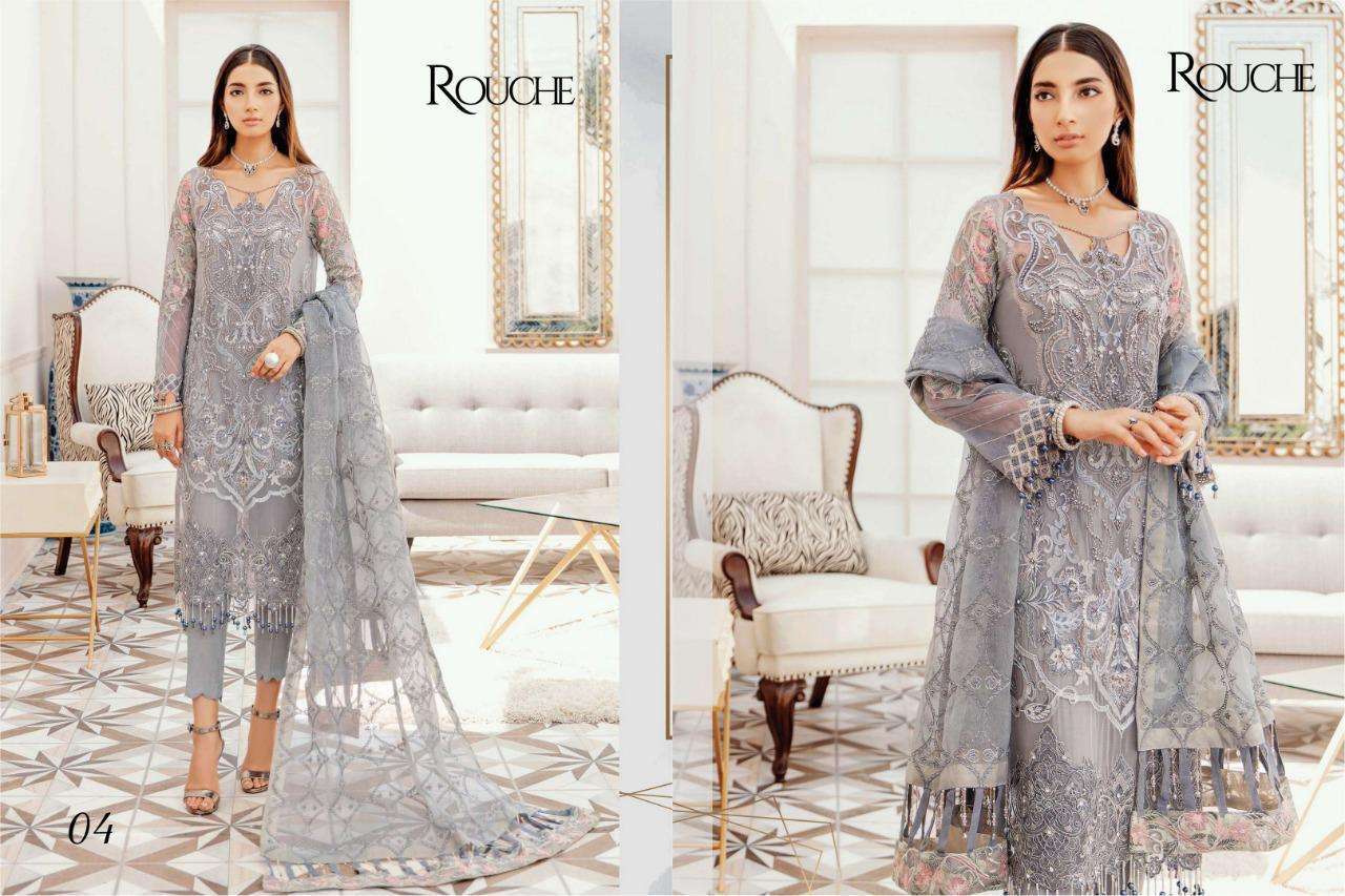 AFROZEH BY ROUCHE 01 TO 04 SERIES BEAUTIFUL STYLISH PAKISATNI SUITS FANCY COLORFUL CASUAL WEAR & ETHNIC WEAR & READY TO WEAR HEAVY FAUX GEORGETTE/BUTTERFLY NET WITH EMBROIDERY DRESSES AT WHOLESALE PRICE