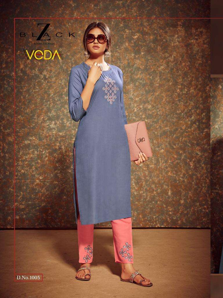 VEDA BY Z BLACK 1001 TO 1006 SERIES BEAUTIFUL STYLISH COLORFUL FANCY PARTY WEAR & ETHNIC WEAR & READY TO WEAR RAYON SLUB WITH EMBROIDERY KURTIS AT WHOLESALE PRICE