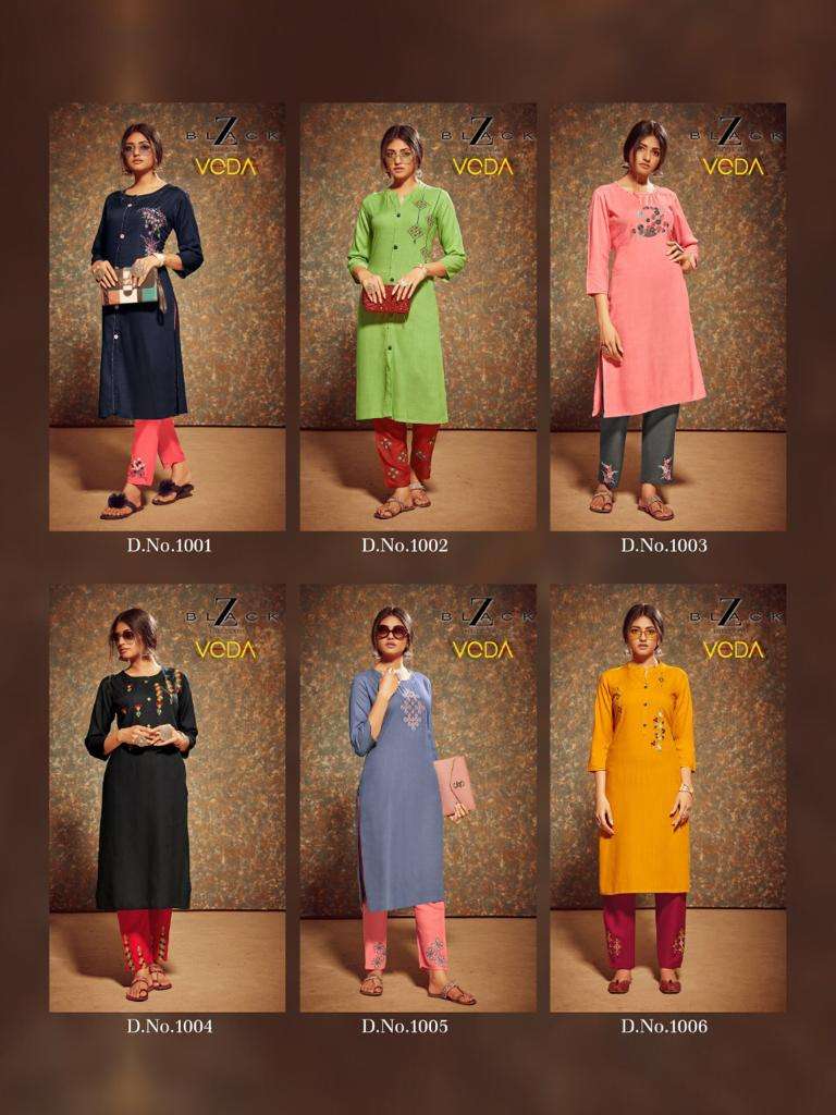 VEDA BY Z BLACK 1001 TO 1006 SERIES BEAUTIFUL STYLISH COLORFUL FANCY PARTY WEAR & ETHNIC WEAR & READY TO WEAR RAYON SLUB WITH EMBROIDERY KURTIS AT WHOLESALE PRICE