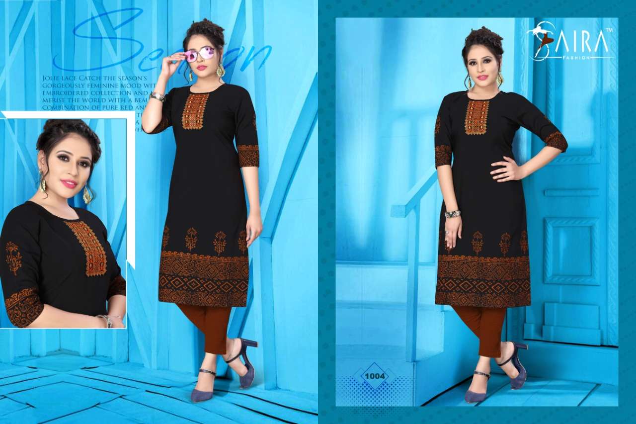 SUNHERI BY SAIRA FASHION 1001 TO 1006 SERIES BEAUTIFUL STYLISH COLORFUL FANCY PARTY WEAR & ETHNIC WEAR & READY TO WEAR HEAVY RAYON SLUB COTTON KURTIS AT WHOLESALE PRICE