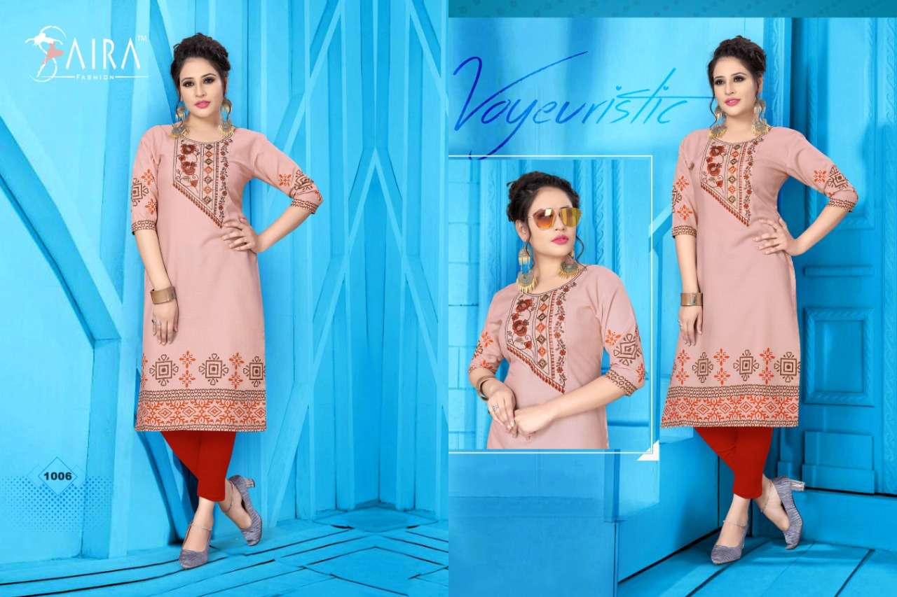 SUNHERI BY SAIRA FASHION 1001 TO 1006 SERIES BEAUTIFUL STYLISH COLORFUL FANCY PARTY WEAR & ETHNIC WEAR & READY TO WEAR HEAVY RAYON SLUB COTTON KURTIS AT WHOLESALE PRICE