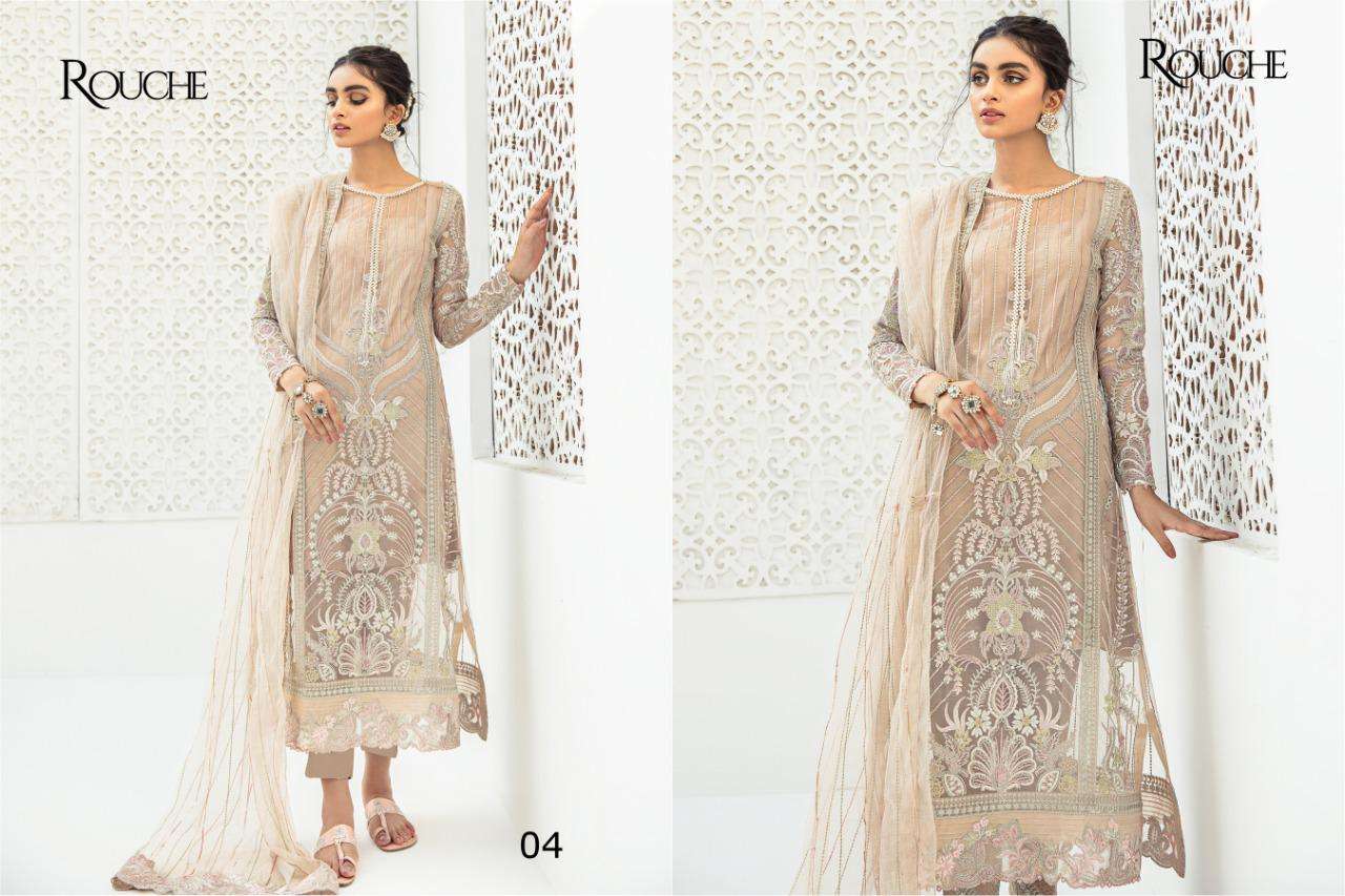 QALAMKAR BY ROUCHE 01 TO 04 BEAUTIFUL COLORFUL STYLISH FANCY CASUAL WEAR & ETHNIC WEAR & READY TO WEAR HEAVY BUTTERFLY NET WITH EMBROIDERY DRESSES AT WHOLESALE PRICE
