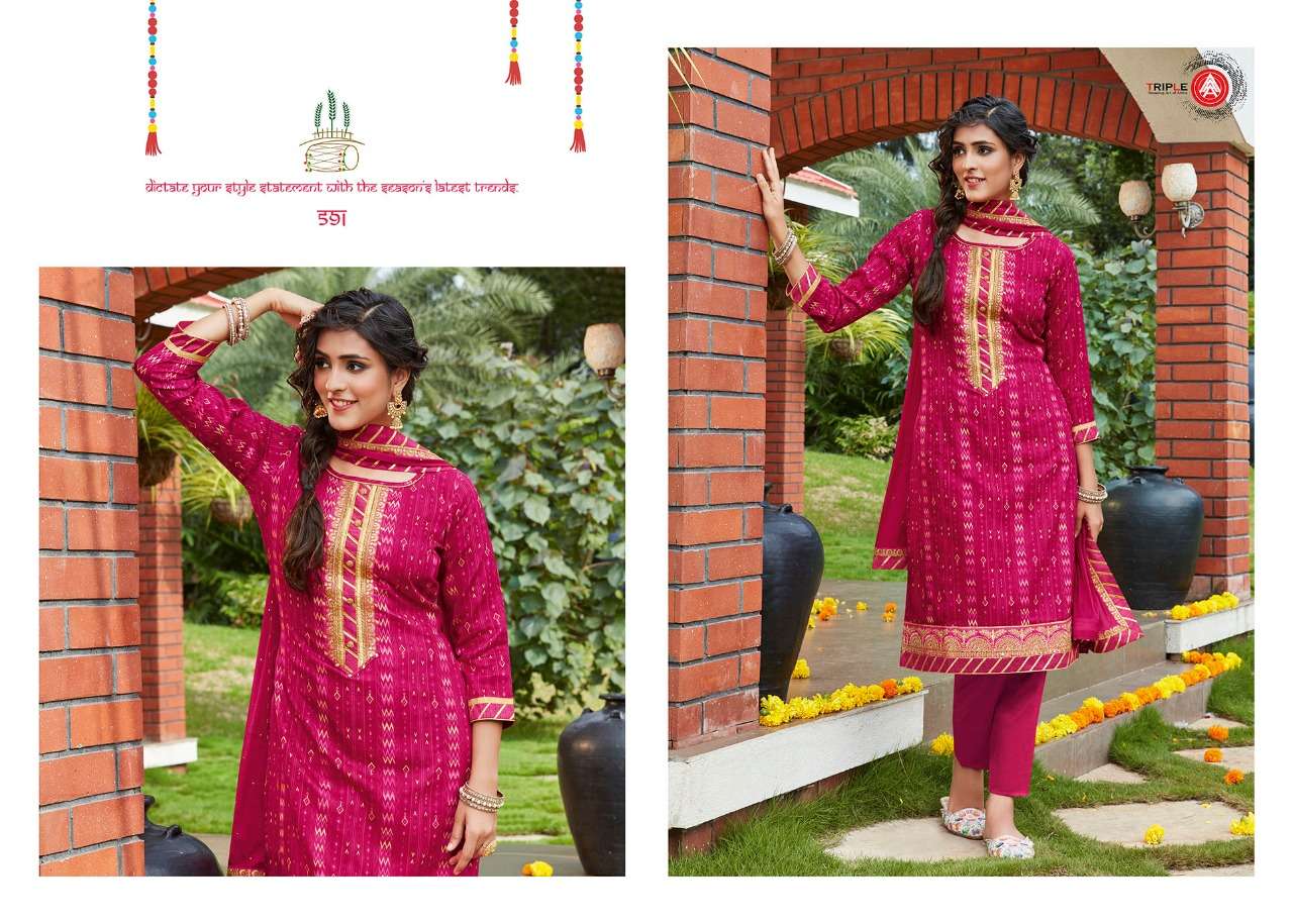 KUMKUM BY AAA DESIGN STUDIO 591 TO 596 SERIES BEAUTIFUL COLORFUL STYLISH FANCY CASUAL WEAR & ETHNIC WEAR & READY TO WEAR JAM PRINTED WITH EMBROIDERY DRESSES AT WHOLESALE PRICE