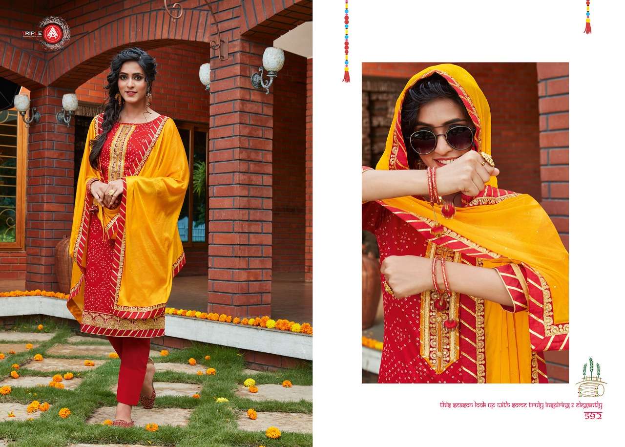 KUMKUM BY AAA DESIGN STUDIO 591 TO 596 SERIES BEAUTIFUL COLORFUL STYLISH FANCY CASUAL WEAR & ETHNIC WEAR & READY TO WEAR JAM PRINTED WITH EMBROIDERY DRESSES AT WHOLESALE PRICE
