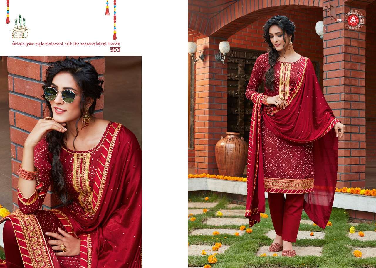 KUMKUM BY AAA DESIGN STUDIO 591 TO 596 SERIES BEAUTIFUL COLORFUL STYLISH FANCY CASUAL WEAR & ETHNIC WEAR & READY TO WEAR JAM PRINTED WITH EMBROIDERY DRESSES AT WHOLESALE PRICE