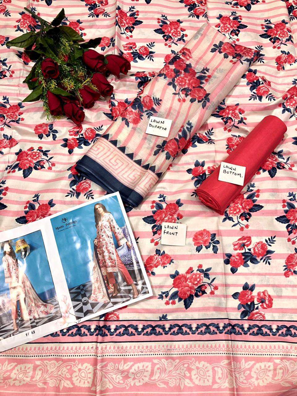 HUDA FATIMA PREMIUM LAWN COLLECTION BY HUDA FATIMA 01 TO 10 SERIES BEAUTIFUL COLORFUL STYLISH FANCY CASUAL WEAR & ETHNIC WEAR & READY TO WEAR PURE CAMBRIC PRINTED DRESSES AT WHOLESALE PRICE