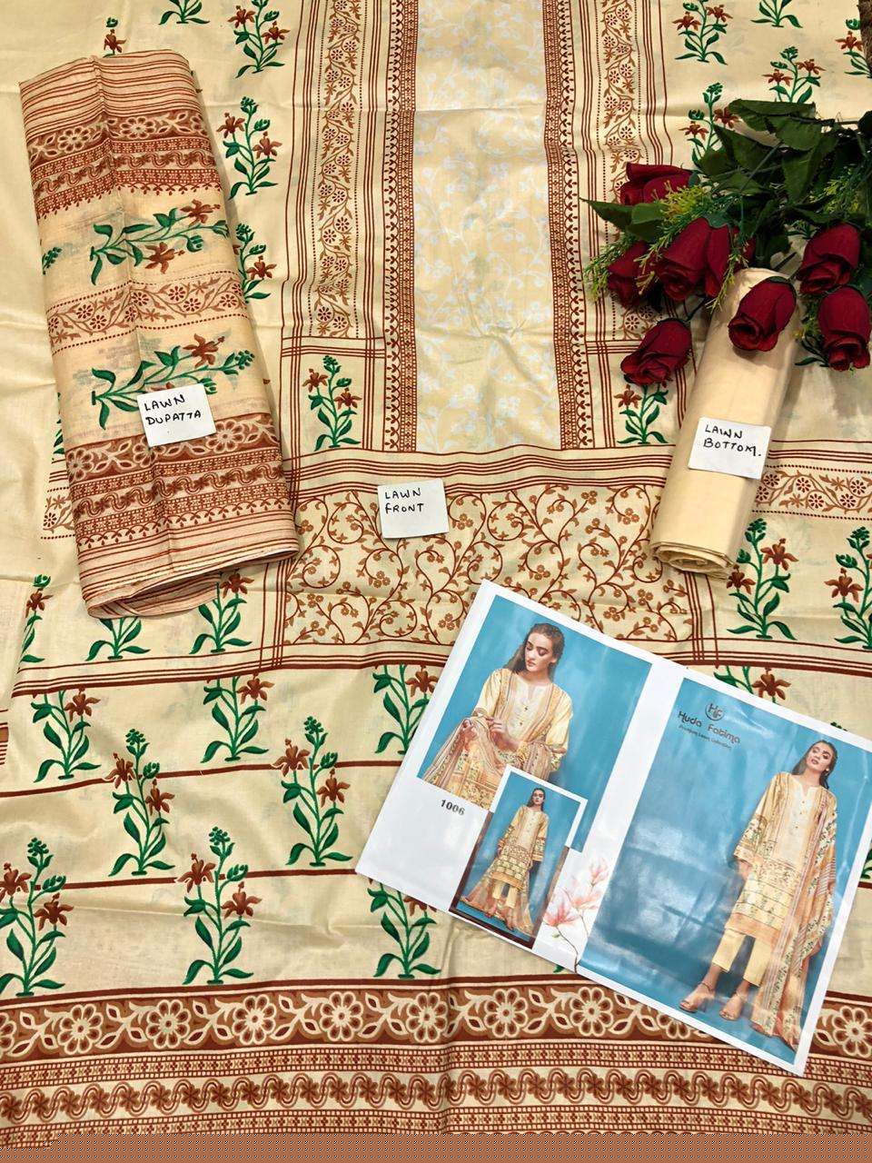 HUDA FATIMA PREMIUM LAWN COLLECTION BY HUDA FATIMA 01 TO 10 SERIES BEAUTIFUL COLORFUL STYLISH FANCY CASUAL WEAR & ETHNIC WEAR & READY TO WEAR PURE CAMBRIC PRINTED DRESSES AT WHOLESALE PRICE
