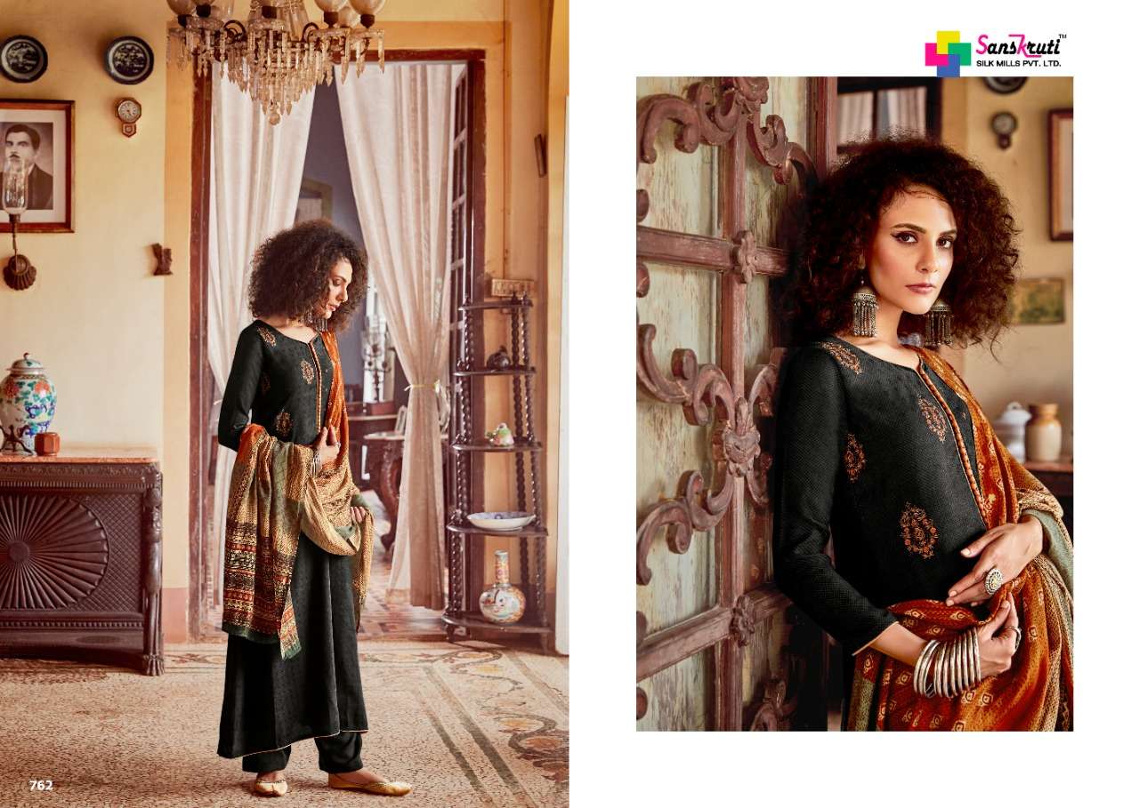 FAWZIYAH BY SANSKRUTI SILK MILLS 760 TO 769 SERIES BEAUTIFUL COLORFUL STYLISH FANCY CASUAL WEAR & ETHNIC WEAR & READY TO WEAR PURE PASHMINA WOOL DIGITAL PRINT WITH EMBROIDERY DRESSES AT WHOLESALE PRICE