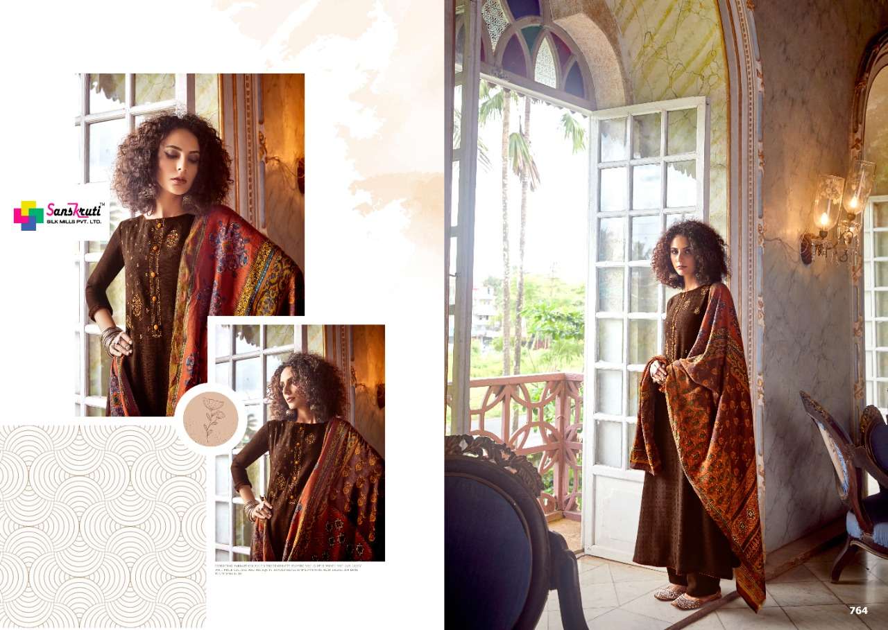 FAWZIYAH BY SANSKRUTI SILK MILLS 760 TO 769 SERIES BEAUTIFUL COLORFUL STYLISH FANCY CASUAL WEAR & ETHNIC WEAR & READY TO WEAR PURE PASHMINA WOOL DIGITAL PRINT WITH EMBROIDERY DRESSES AT WHOLESALE PRICE