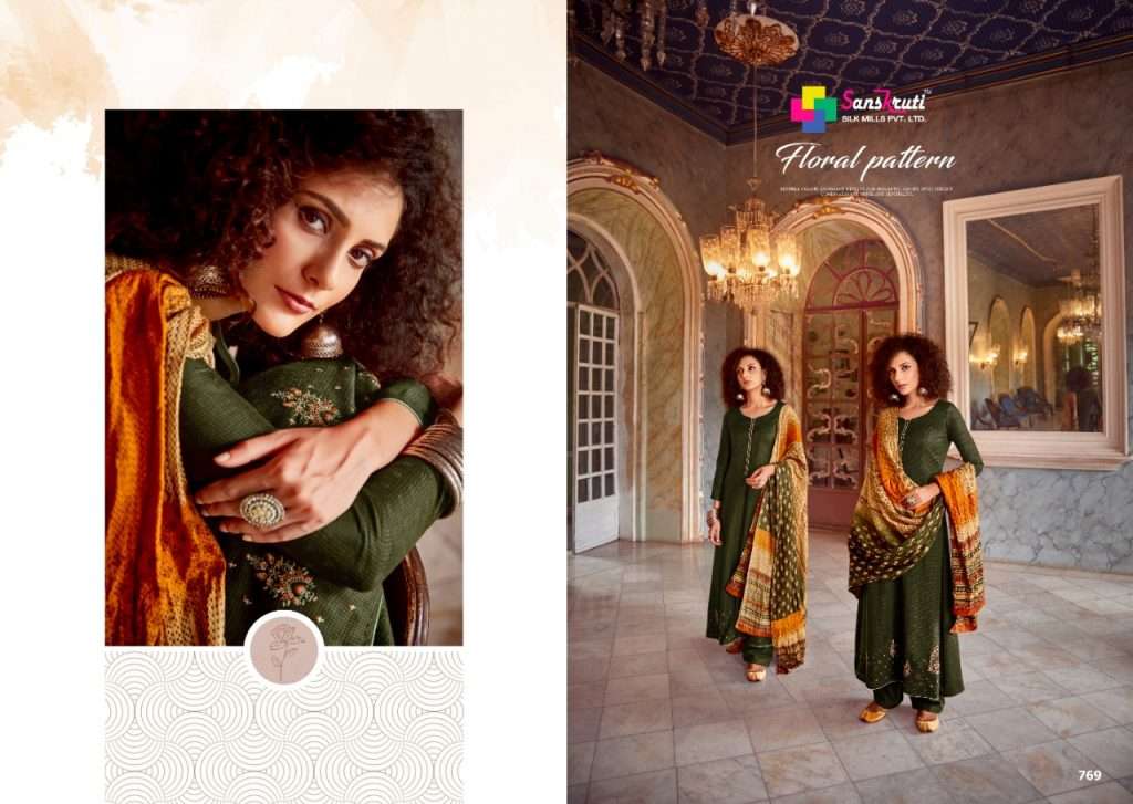 FAWZIYAH BY SANSKRUTI SILK MILLS 760 TO 769 SERIES BEAUTIFUL COLORFUL STYLISH FANCY CASUAL WEAR & ETHNIC WEAR & READY TO WEAR PURE PASHMINA WOOL DIGITAL PRINT WITH EMBROIDERY DRESSES AT WHOLESALE PRICE